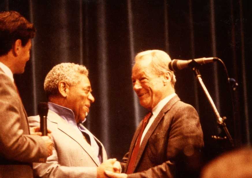 Willy Brandt und Dizzy Gillespie bei einem Konzert in Duisburg 1986