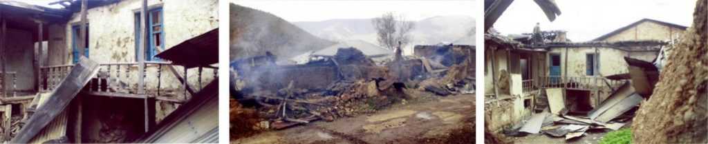 Häuser von Bahá’í aus Ivel, die von unbekannten Brandstiftern im Mai 2007 in Brand gesetzt wurden.
